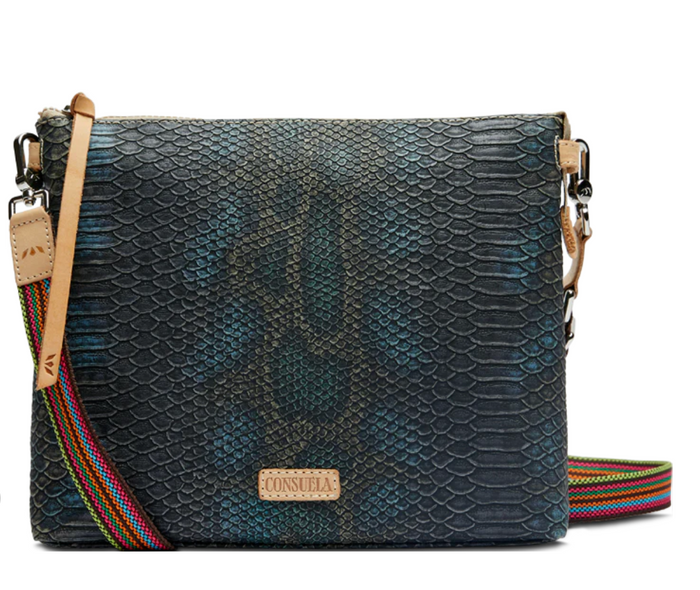 blue snakeskin crossbody bag