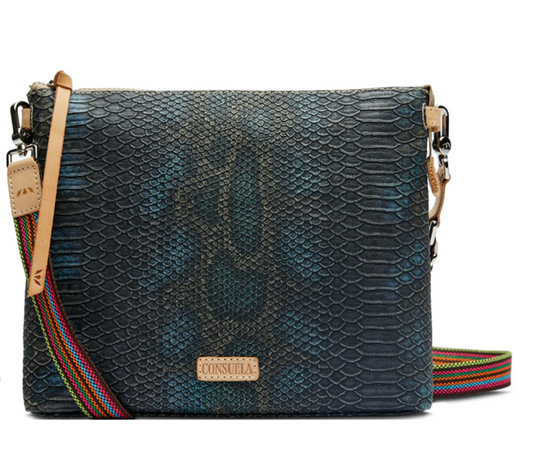 blue snakeskin crossbody bag