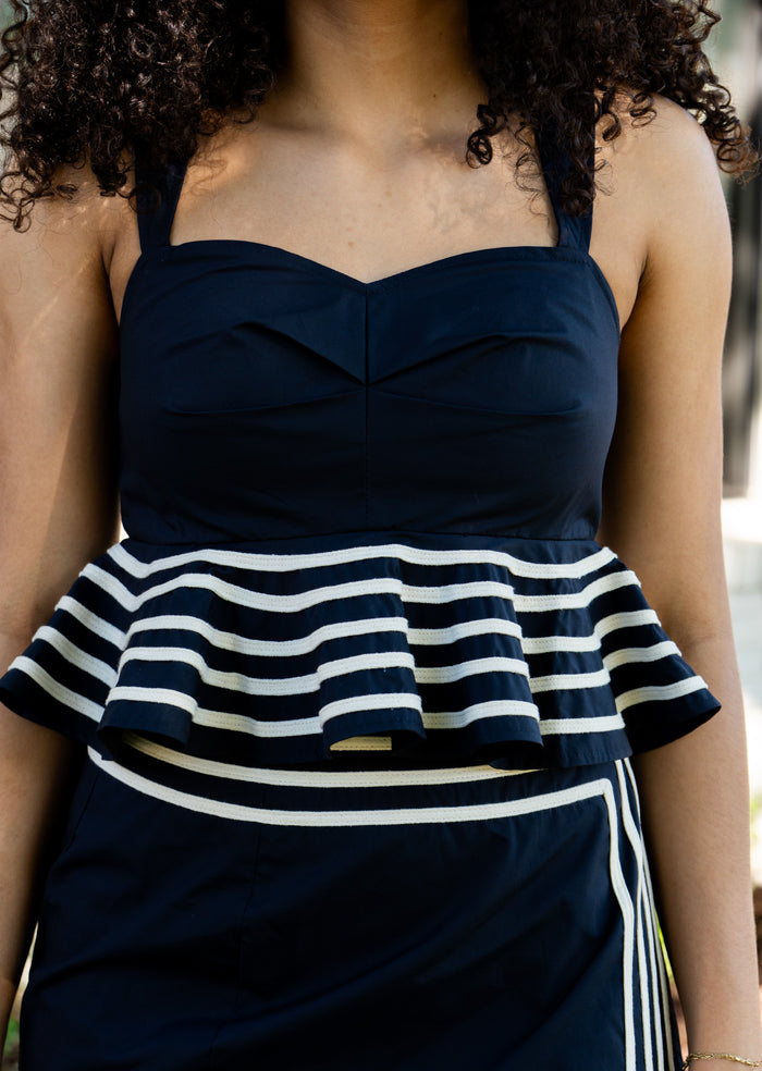 Cord Detail Peplum Top and Wrap Midi Skirt Set