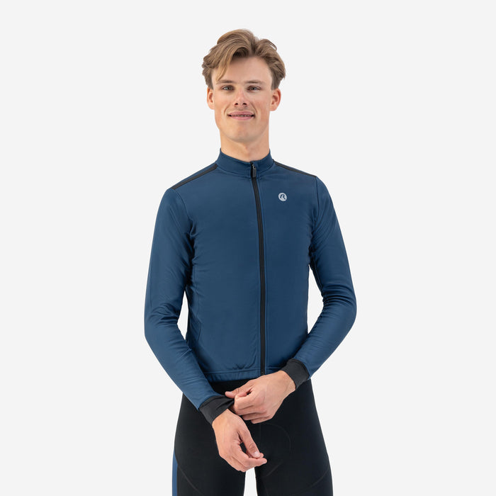 Rogelli Core fietsshirt heren blauw lange mouw gedragen voorkant.