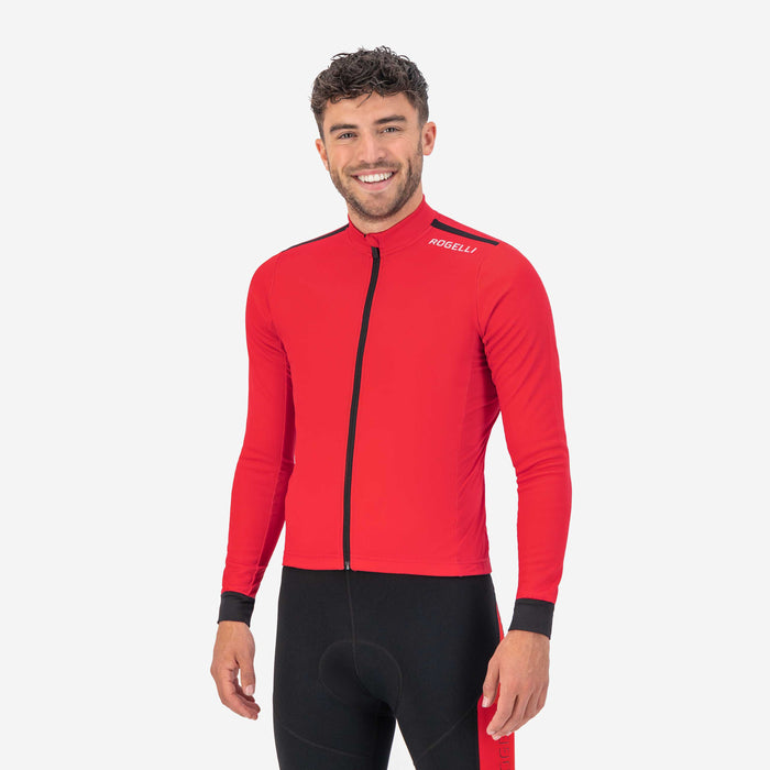 Rogelli Core fietsshirt heren rood lange mouw gedragen voorkant.
