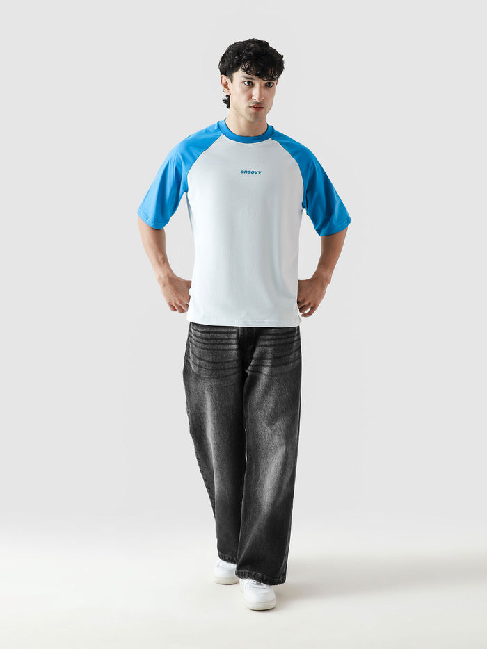 CORE tees electric blue raglan flat lay product Pakistan – GROOVY