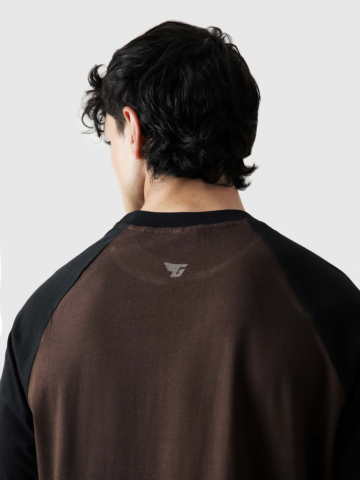 CORE tees mocha raglan male model side angle Pakistan – GROOVY