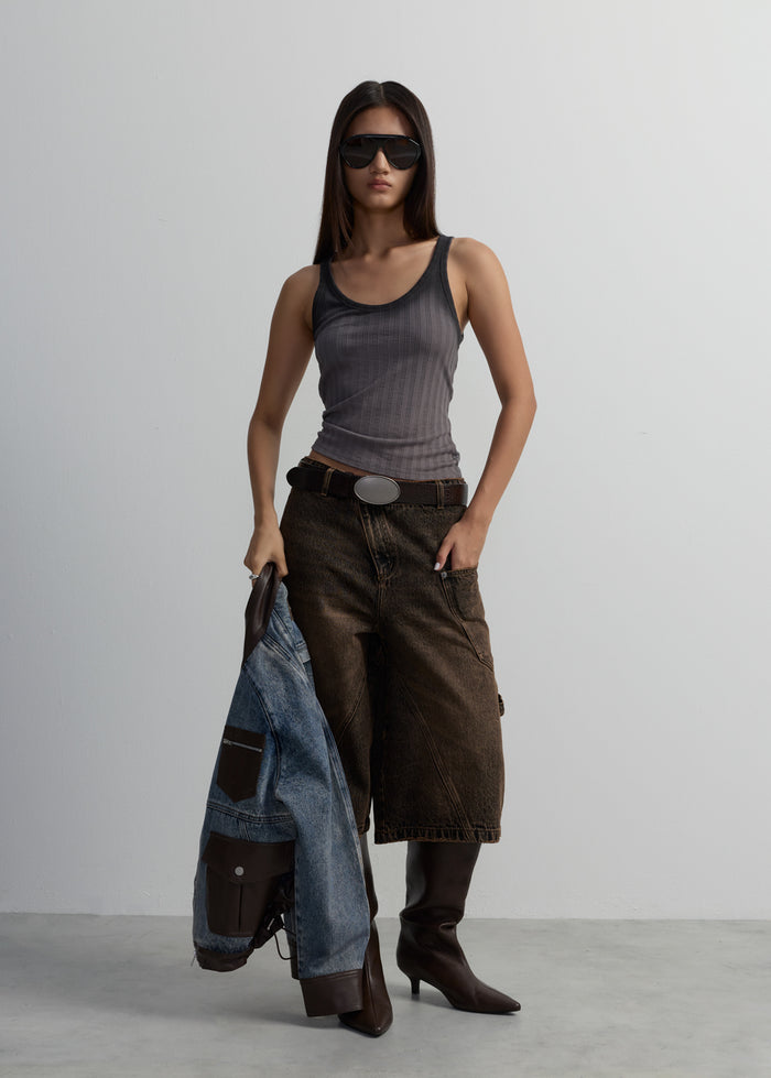 CROSSOVER WAISTBAND JEAN SHORTS