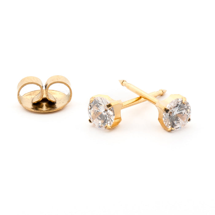 Cubic Zirconia Gold Stud Cartridge Earrings