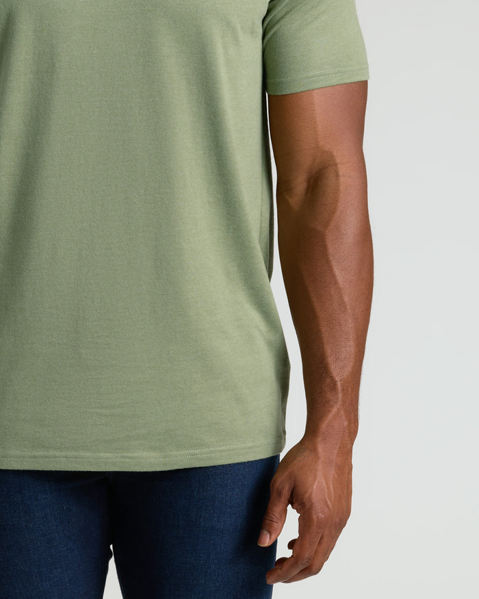 Dark Heather Bay Green Tall Classic V-Neck with defined fit and extra length.