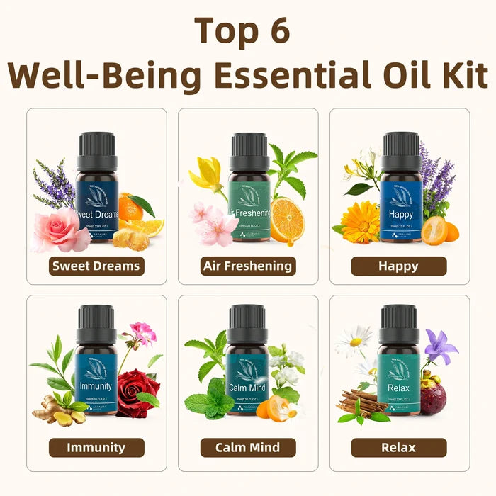 Dew Plus Light Wood Diffuser with 6Pcs*10ml Essential Oil Gift Set