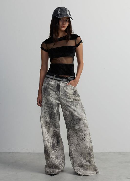 DIRTY PRINTED WIDE-LEG JEANS