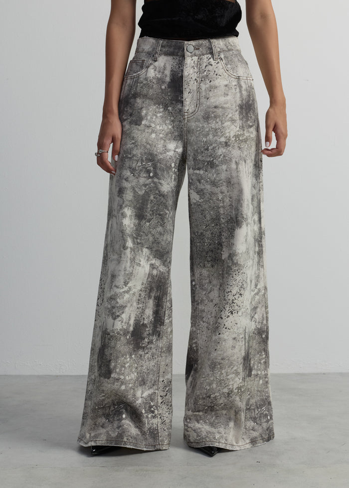 DIRTY PRINTED WIDE-LEG JEANS