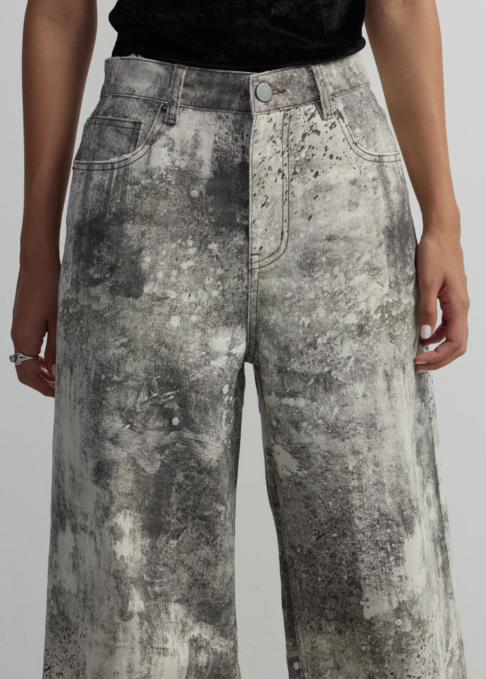 DIRTY PRINTED WIDE-LEG JEANS
