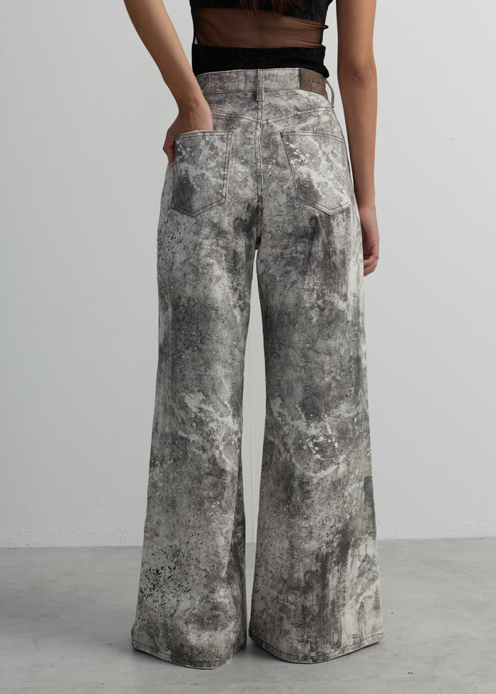 DIRTY PRINTED WIDE-LEG JEANS