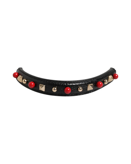 Dolce & Gabbana Black Embellished Leather Bag Handle Women Shoulder Strap