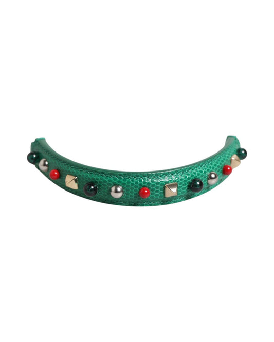 Dolce & Gabbana Green Embellished Leather Bag Handle Women Shoulder Strap