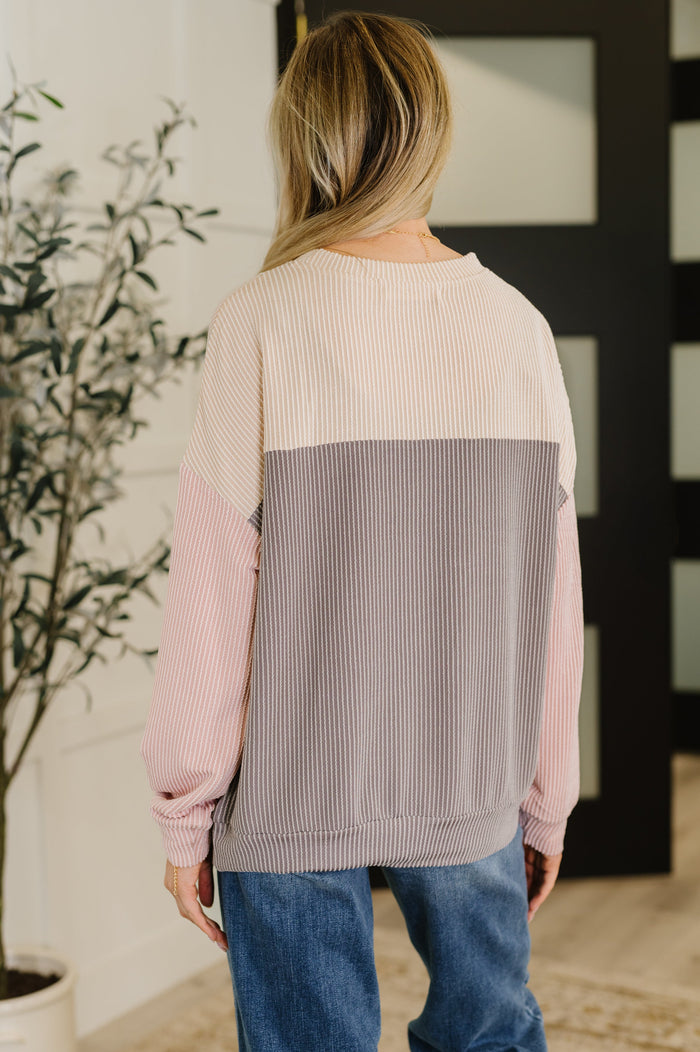 Dual Tones Cable Ribbed Knit Sweater