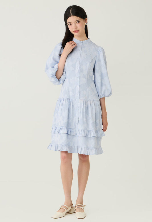 Embroidered Ruffle Tiered Midi Dress