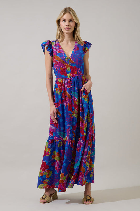 Evianna Button Down Maxi Dress Tropical