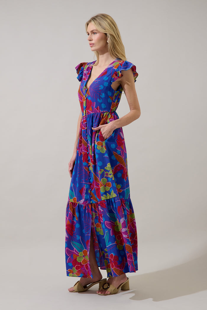 Evianna Button Down Maxi Dress Tropical
