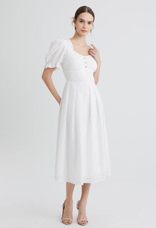 Evora Puff Sleeve Midi Dress