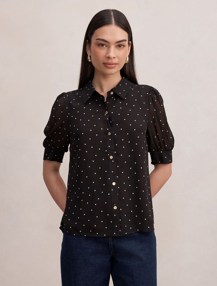 Faye Short Sleeve Blouse Dark Luxton Spot Forever New