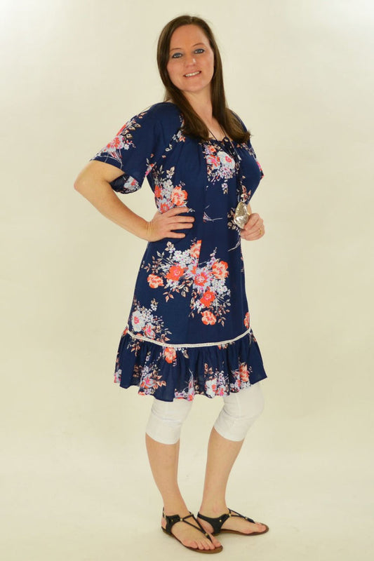 Fern's Flower Tunic Top by I Love Tunics, featuring a floral patterned lightweight tunic displayed on a hanger.
