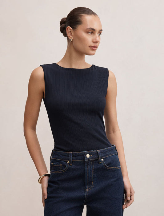 Frankie Boat Neck Tank Top Navy Forever New