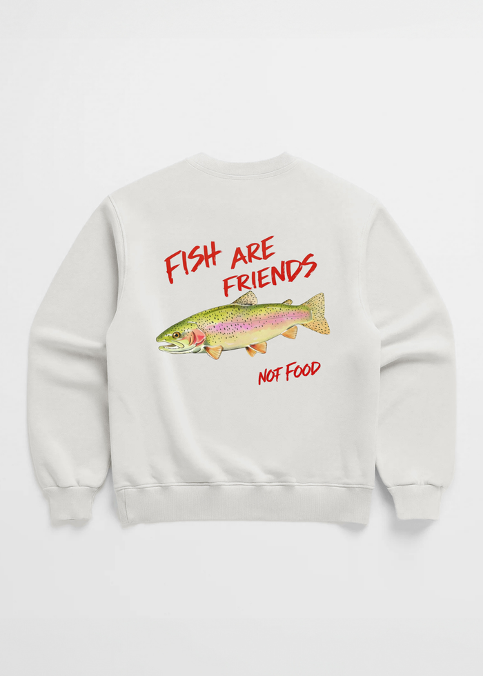 fish are friends not food graphic, vegan sweatshirt