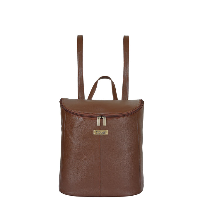 Women's brown leather backpack daypack for work, travel, and daily use