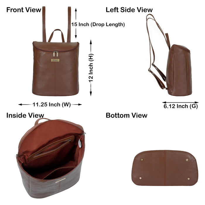 Women's brown leather backpack daypack for work, travel, and daily use-infographic image