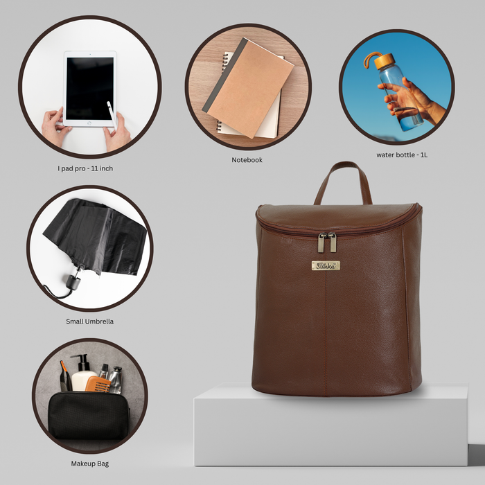 Women's brown leather backpack daypack for work, travel, and daily use-feature image