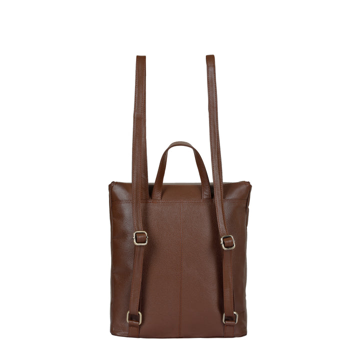 Women's brown leather backpack daypack for work, travel, and daily use-back view