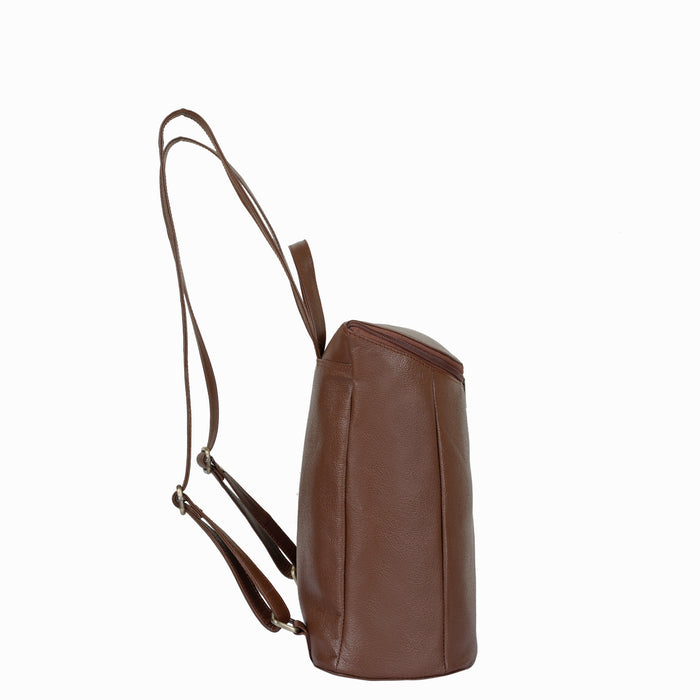 Women's brown leather backpack daypack for work, travel, and daily use-side view