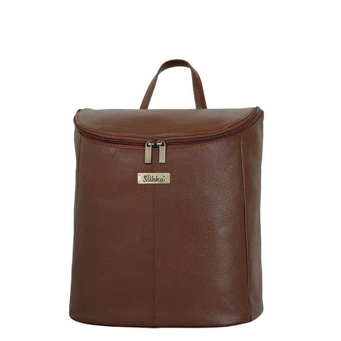Women's brown leather backpack daypack for work, travel, and daily use-front full view