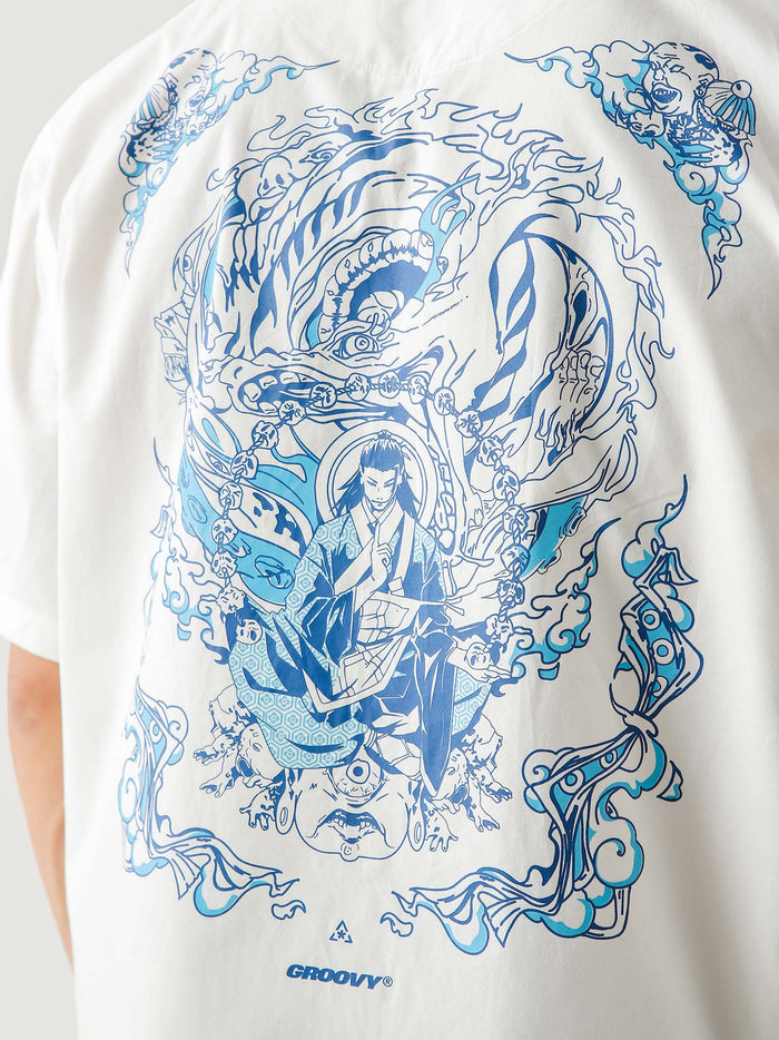 Geto Jujutsu Kaisen Cuban shirt detail closeup collar print Pakistan – GROOVY