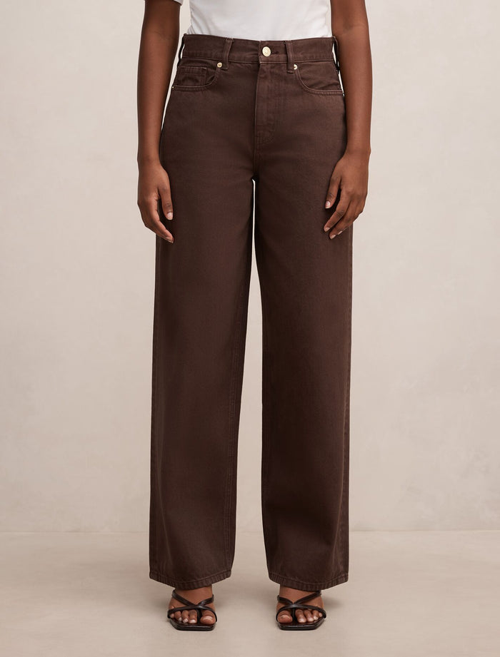 Gia Petite High Rise Wide Leg Jeans Chocolate Forever New