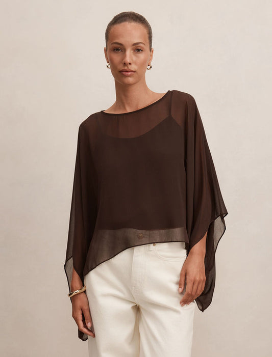 Gia Sheer Cape Top Chocolate Forever New