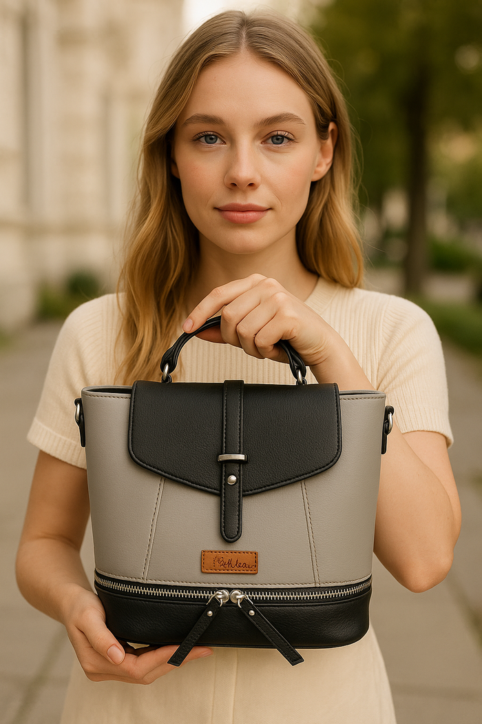 Women’s grey vegan leather convertible backpack purse for everyday, work and travel-model image
