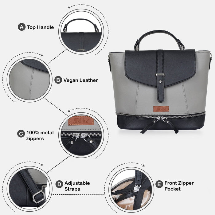 Women’s grey vegan leather convertible backpack purse for everyday, work and travel-feature image