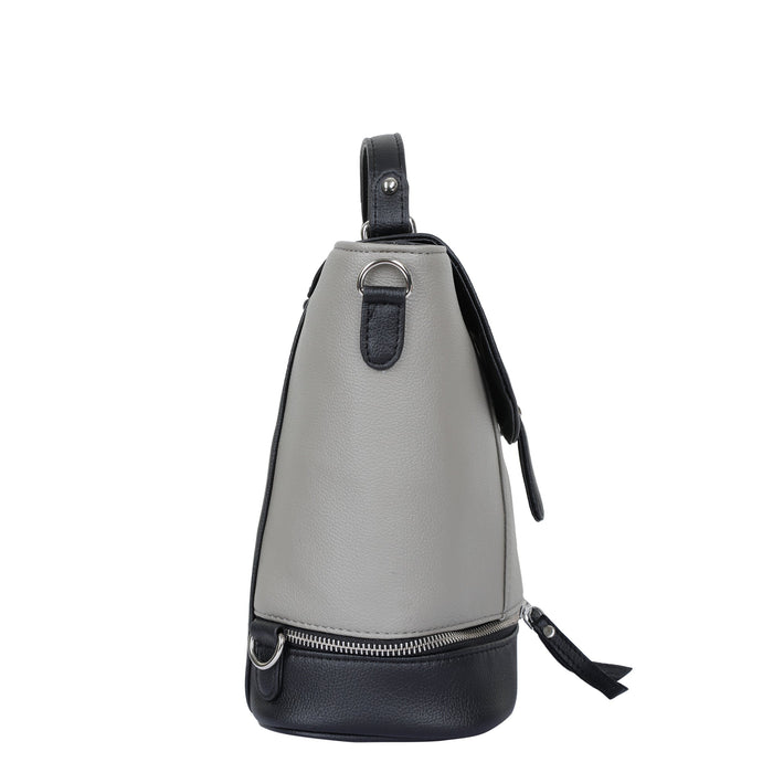 Women’s grey vegan leather convertible backpack purse for everyday, work and travel-side view