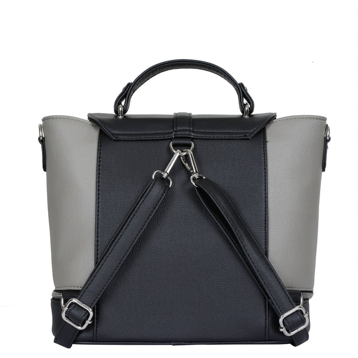 Women’s grey vegan leather convertible backpack purse for everyday, work and travel-back view