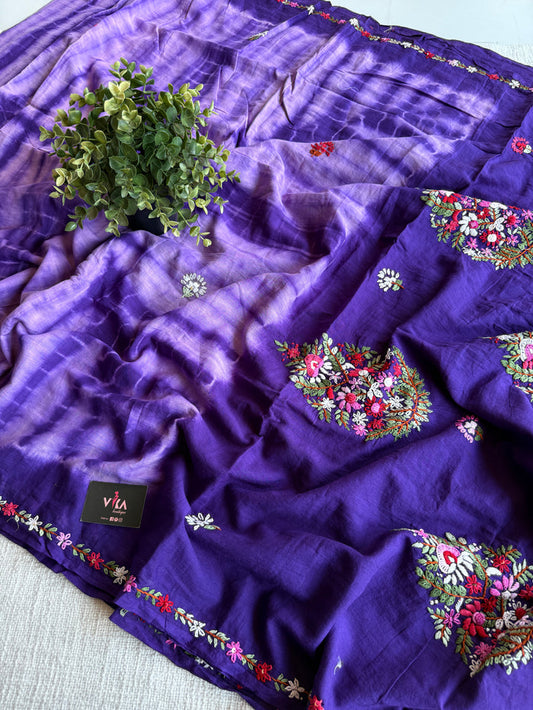 Hand emb mul cotton shibori saree
