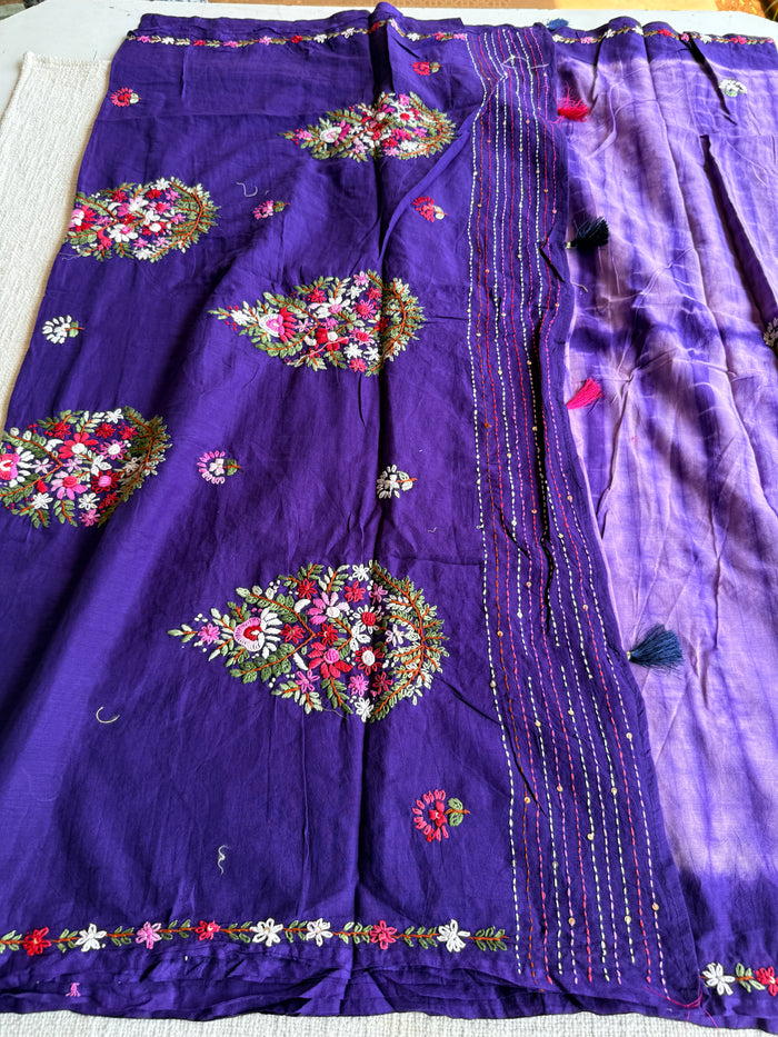 Hand emb mul cotton shibori saree