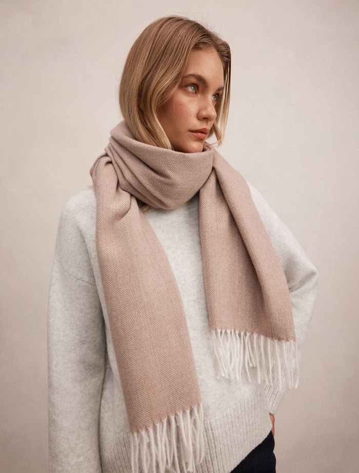 Holly Herringbone Brushed Scarf 0 Mid Brown Forever New