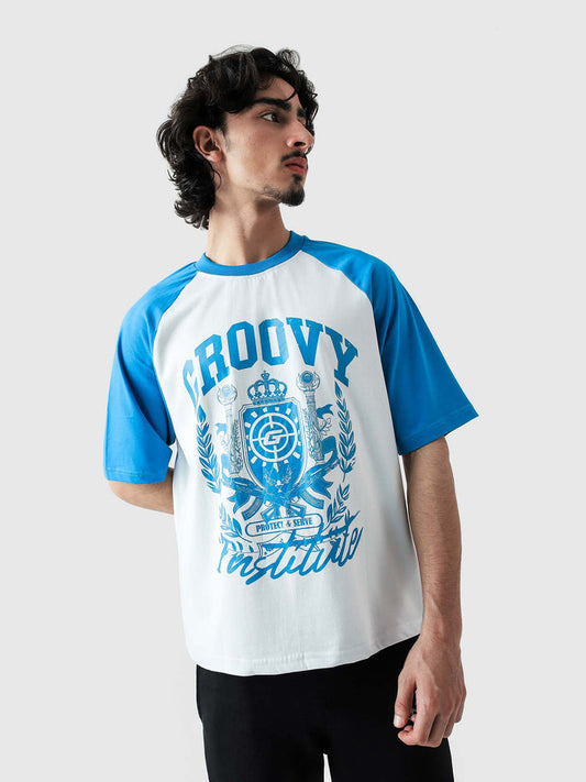 Institute of GRVY light blue dark blue tee male model full body front Pakistan – GROOVY