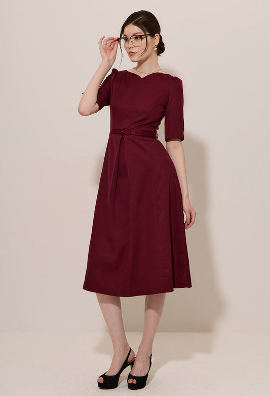 Inverted Pleat Sweetheart Midi Dress