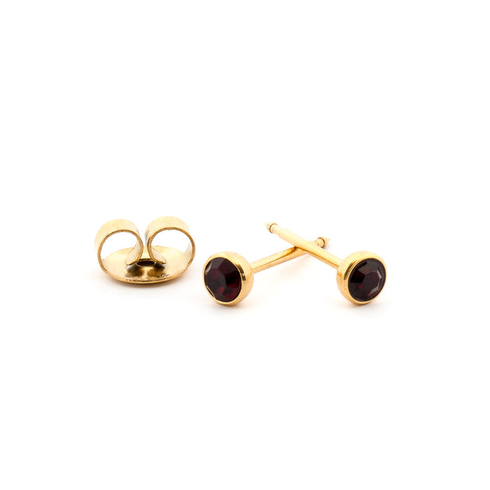January (Garnet) Gold Stud Cartridge 4 mm Earrings