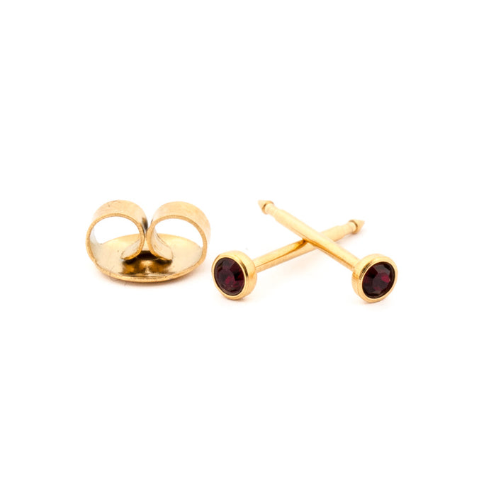 January (Garnet) Gold Stud Cartridge 3 mm Earrings
