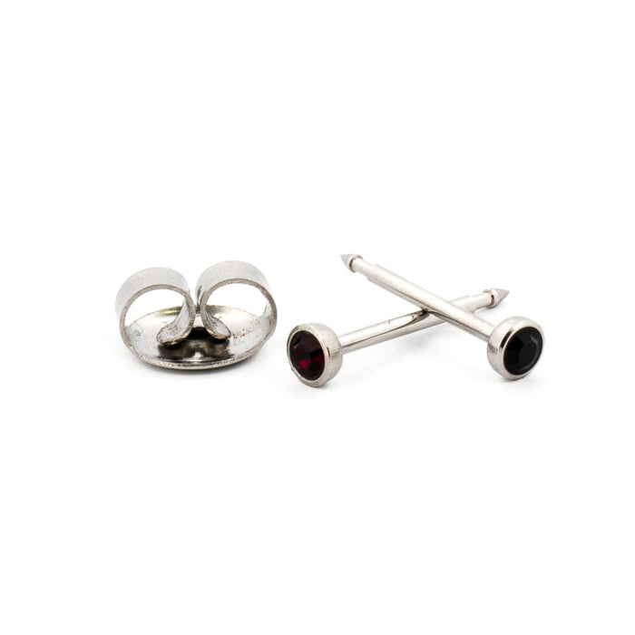January (Garnet) Silver Stud Cartridge 3 mm Earrings