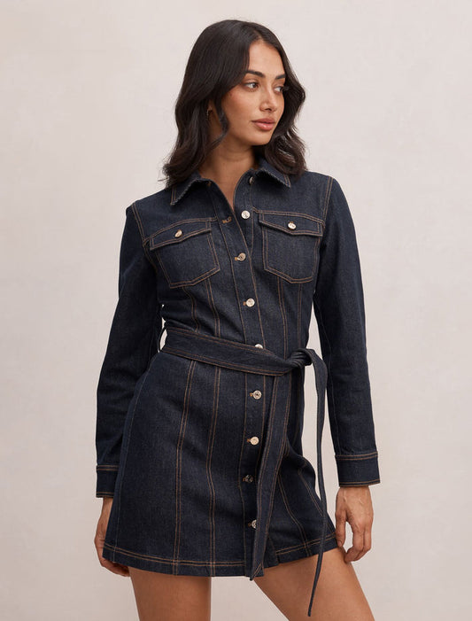 Jayden Denim Dress Rinse Wash Forever New