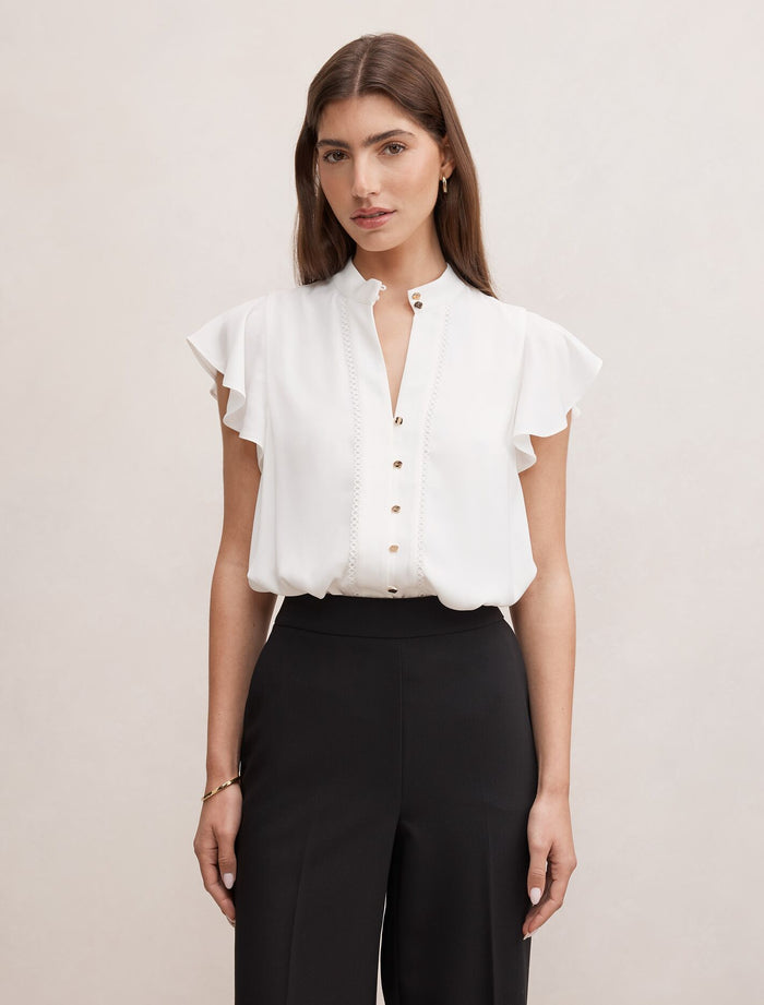 Jennie Flutter Sleeve Blouse Porcelain Forever New