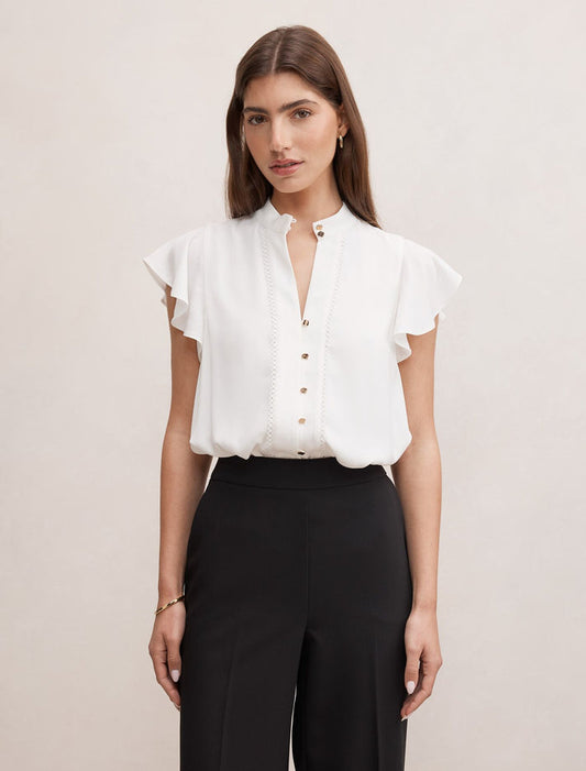 Jennie Flutter Sleeve Blouse Porcelain Forever New